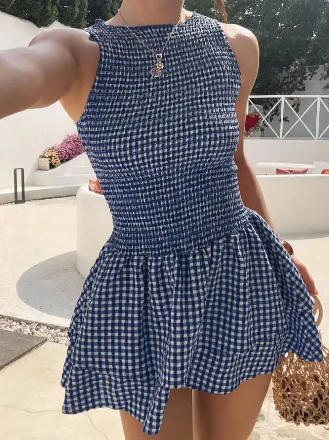 LACINDA™ – Elegante vestido abullonado de cuadros con hombros descubiertos